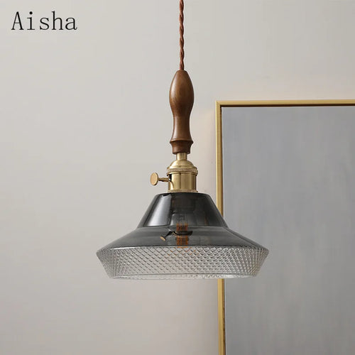 suspension en noyer et verre cuivre pour intérieur élégant - vue 3 sur 8