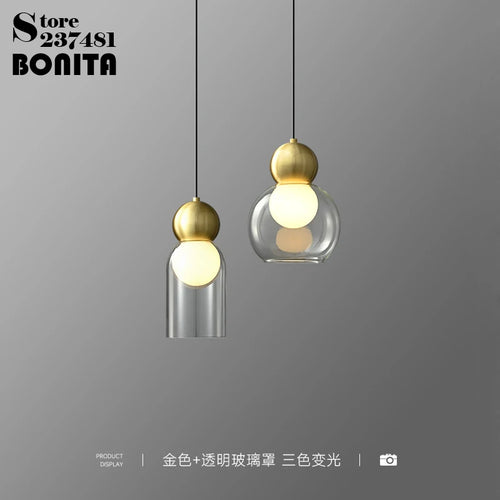 suspension en verre transparent avec tête en cuivre décorative - vue 2 sur 10