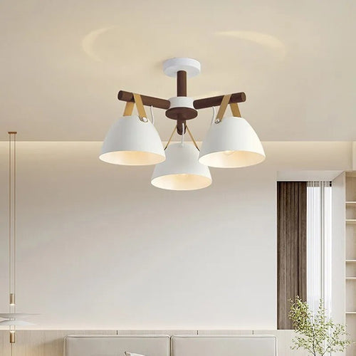 Plafonnier LED en bois avec ceinture en cuir - vue 6 sur 12