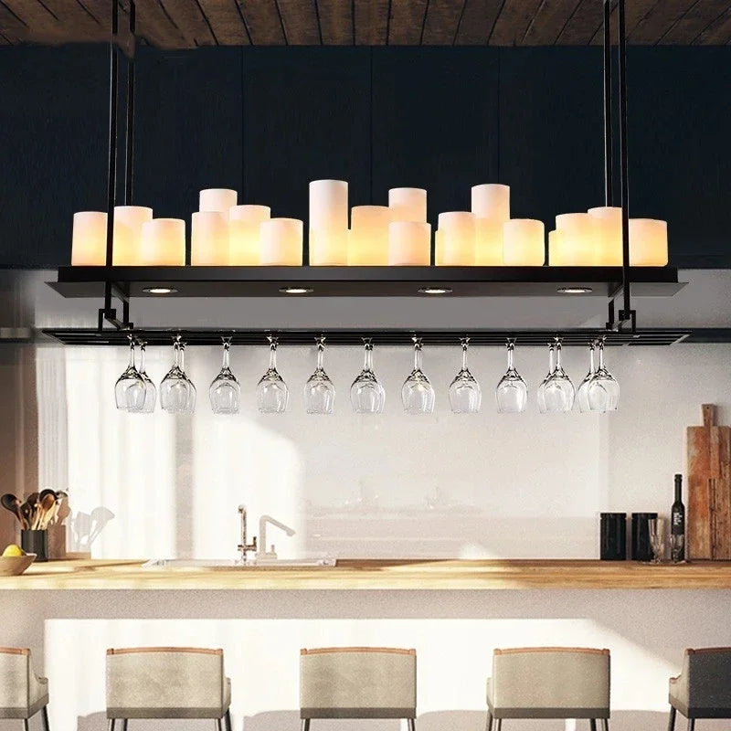 Retro American Bar, Luxury Restaurant, Bar Decoration, Front Desk, Red Wine Cup, Inverted Candlestick, Pendant Light - vue 3 sur 11