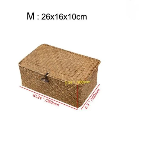 panier de rangement tissé en jonc de mer avec couvercle - vue 14 sur 13