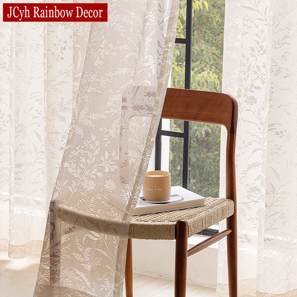 Voilage tulle brodé floral moderne pour salon chambre - vue 3 sur 8