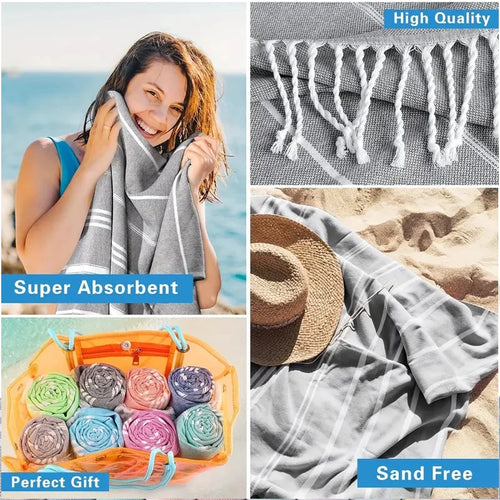 serviette de plage turque coton séchage rapide franges - vue 7 sur 7