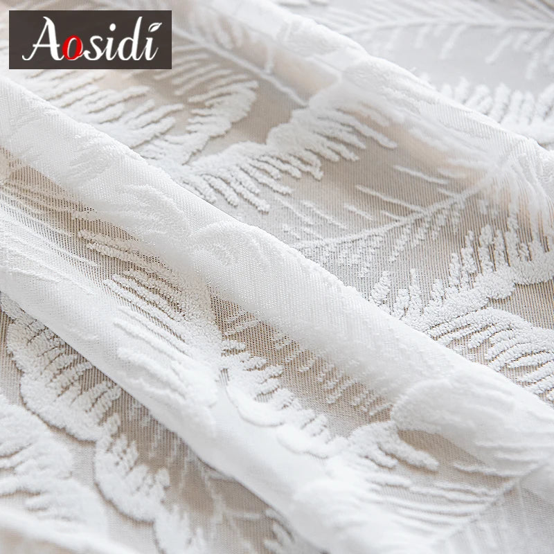 Voilage motif feuilles style moderne pour salon chambre - vue 5 sur 7