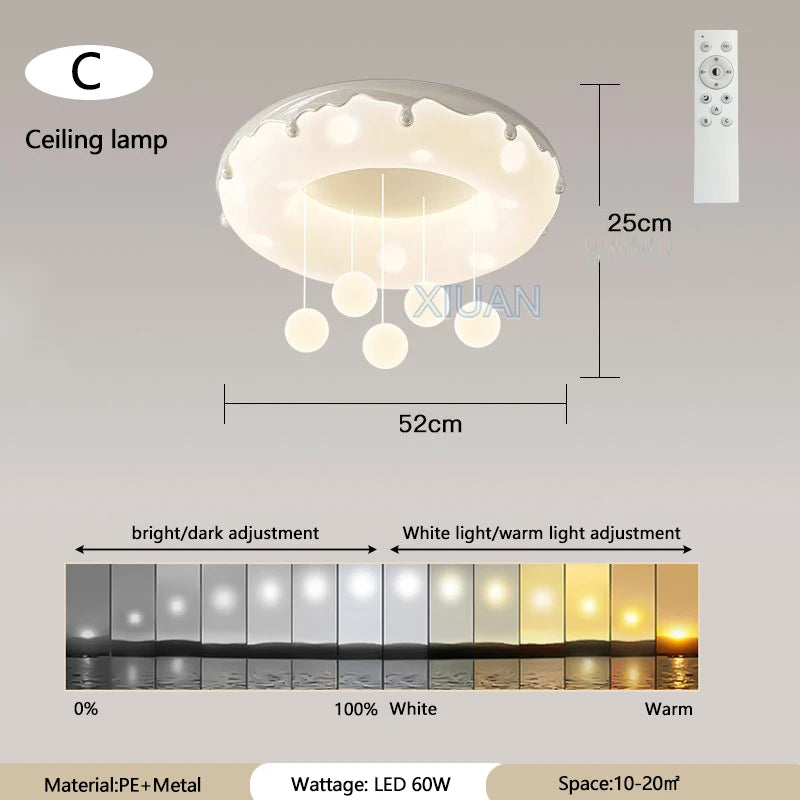 52cm Donuts Pendant Lamp With Remote Control Dimming Children's Room Bubble Ball Chandelier Light Kids Nursery Bedroom Lamp LED - vue 10 sur 12
