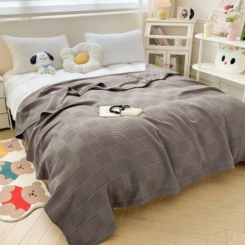 Plaid coton gaufré respirant decoratif salon chambre - vue 6 sur 7
