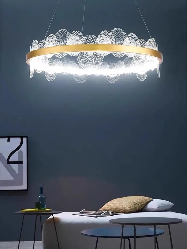 suspension nordique à anneau doré pour décoration intérieure ajustable - vue 5 sur 9