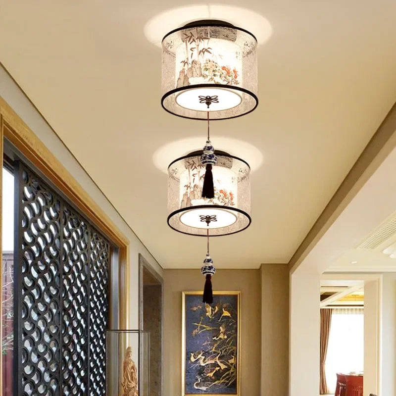 lustre chinois créatif lotus éclairage suspendu peinture décorative - vue 3 sur 27