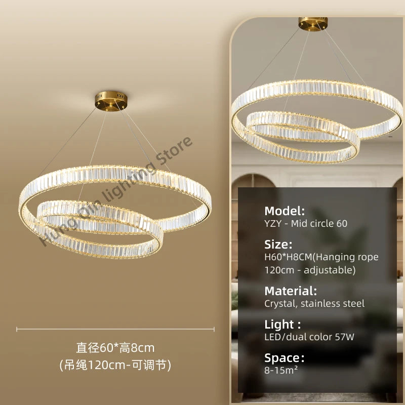 suspension led moderne en cristal design élégant et réglable