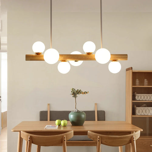 lustre en bois éclairage suspendu style moderne minimaliste - vue 2 sur 13