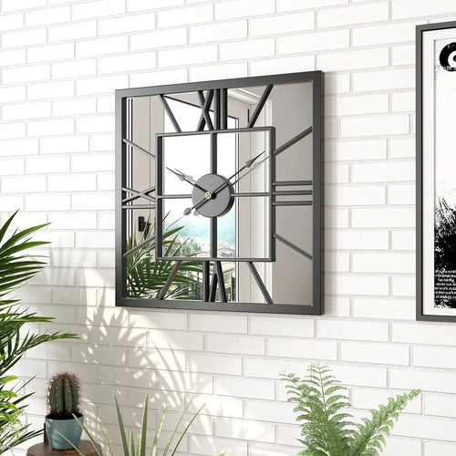 horloge murale de luxe en fer avec miroir décoratif - vue 6 sur 6