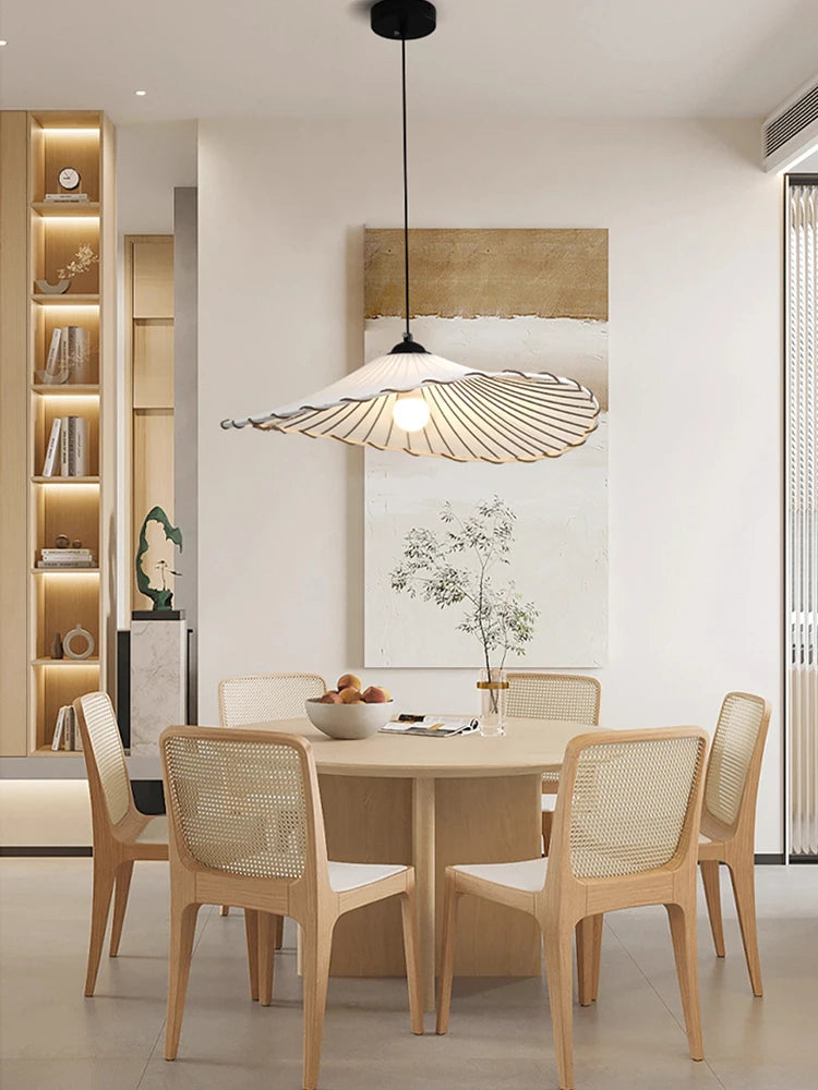 Tissu nordique suspension LED lumière Restaurant chambre salle à manger décoration de la maison Lustre créatif coton lin chapeau Lustre lampe - vue 6 sur 9