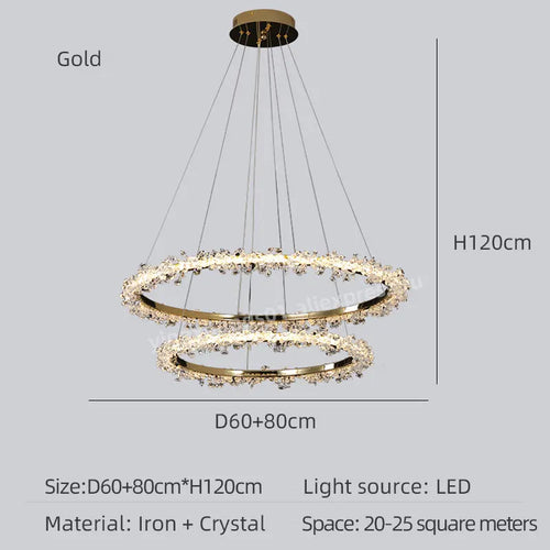lustre en cristal de luxe avec anneau doré lumineux et élégant - vue 19 sur 18