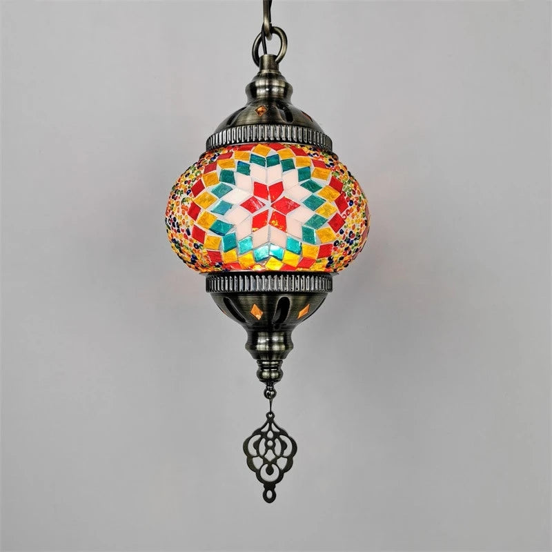 suspension en verre teinté style méditerranéen éclairage bohème romantique - vue 5 sur 16