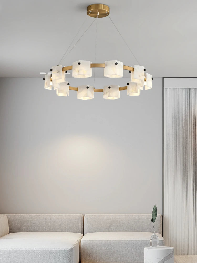 suspension minimaliste en marbre naturel avec éclairage led - vue 4 sur 11