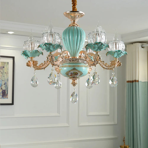 lustre de luxe moderne style européen rétro en cristal et céramique - vue 7 sur 13