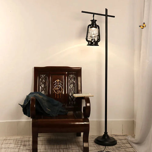 American retro floor lamp, black kerosene lamp, living room bedside lamp, Nordic industrial style iron art LED floor lamp - vue 9 sur 8
