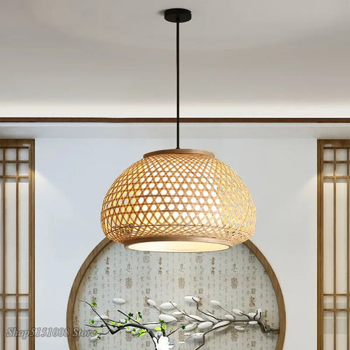 lustre en bambou tricoté à la main suspension décorative pour maison - vue 5 sur 10
