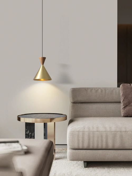 Modern and Minimalist Master Bedroom Bedside Pendant Light, Personalized and Luxurious All Copper Walnut Bar Hanging Line Light - vue 5 sur 10