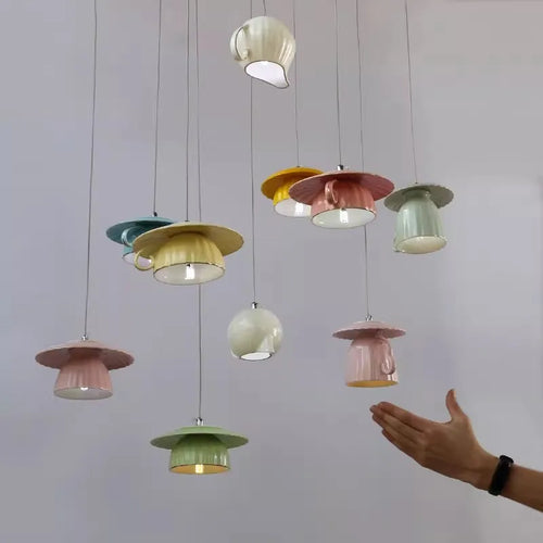 suspension en céramique design art thé éclairage led g4 - vue 10 sur 30