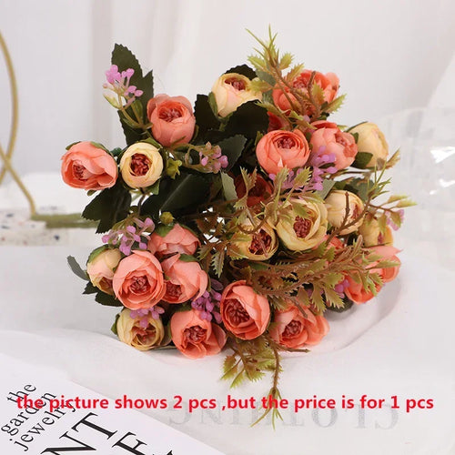 fleurs artificielles en soie bouquet de camélia décoratif - vue 10 sur 11