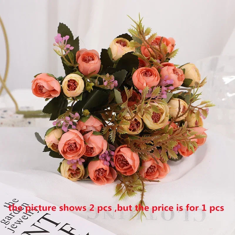 fleurs artificielles en soie bouquet de camélia décoratif - vue 9 sur 11