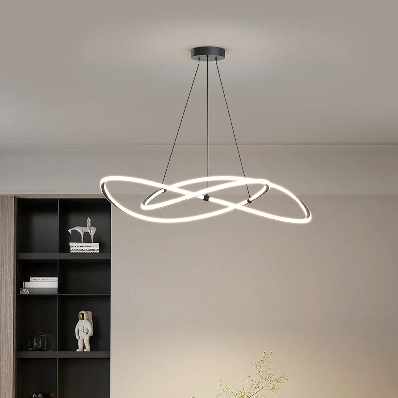Black White Art Design Bedroom Pendant Lamps 60cm 80cm 100cm Minimalist Spiral Ring Hanging Light for Living Room Dining Room - vue 3 sur 11