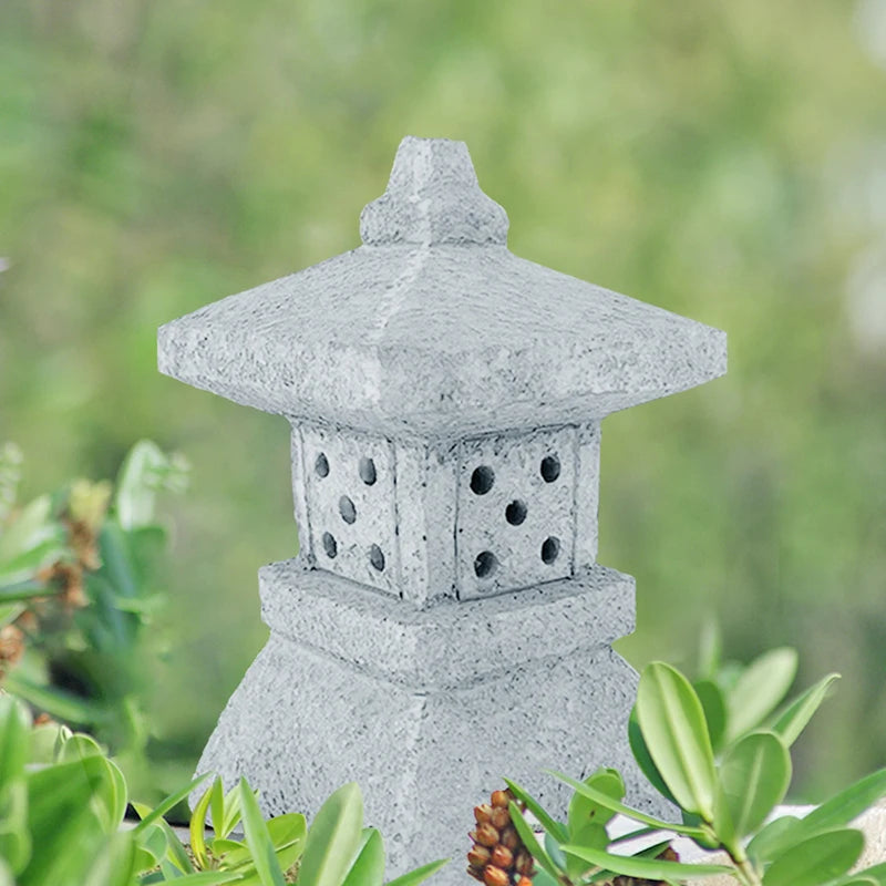 sculpture de jardin lampe solaire en résine design japonais étanche - vue 9 sur 9