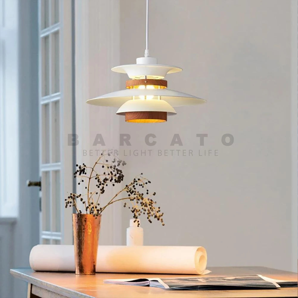 lustre design danois led rétro noyer lampe suspendue - vue 4 sur 12