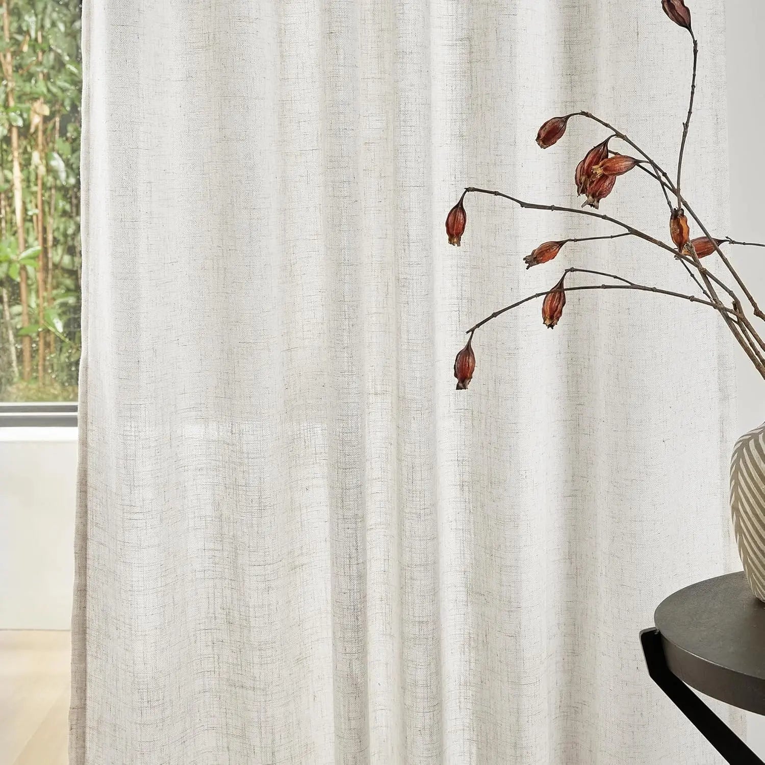 Voilage sur mesure style lin moderne grande hauteur - vue 2 sur 6