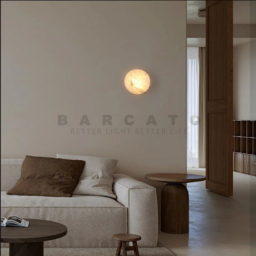 applique murale en marbre dolomite design nordique éclairage intérieur rond - vue 4 sur 6