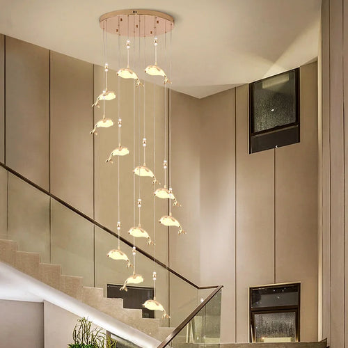 Style européen Villa Hall escalier lampe baleine lustre créatif salon luxe dauphin chambre suspension éclairage - vue 3 sur 14