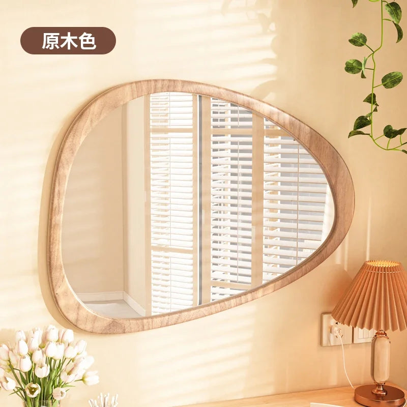 miroir en bois vintage tendance avec verre irrégulier pour maquillage HD - vue 10 sur 10