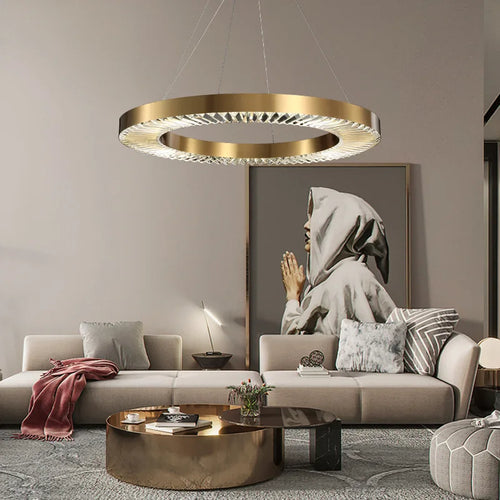 lustre cristal design moderne en acier inoxydable doré suspendu - vue 3 sur 10