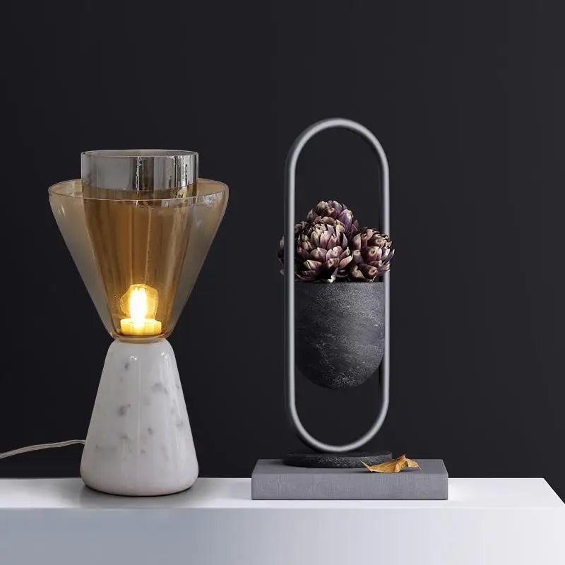 Nordic Marble Table Lamp with E27 Changeable Bulb Led Desk Light Glass Shade - vue 3 sur 7