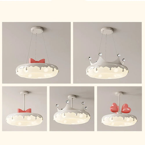 Creative Children Bedroom Chandelier Lamp with Pink Heart Bow Tie Crown Pendant Light for Princess Room Girl Nursery Baby Decor - vue 6 sur 24