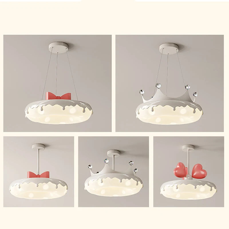 Creative Children Bedroom Chandelier Lamp with Pink Heart Bow Tie Crown Pendant Light for Princess Room Girl Nursery Baby Decor - vue 5 sur 24