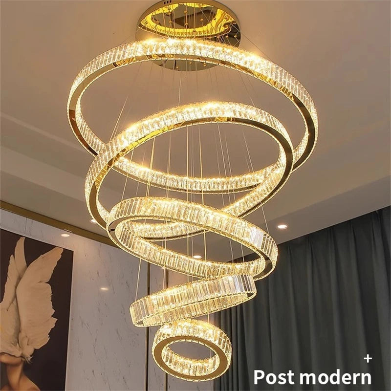 lustre moderne en cristal avec anneaux réglables pour décoration intérieure - vue 4 sur 25