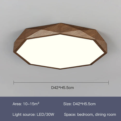plafonnier led moderne en bois et métal design géométrique - vue 9 sur 14