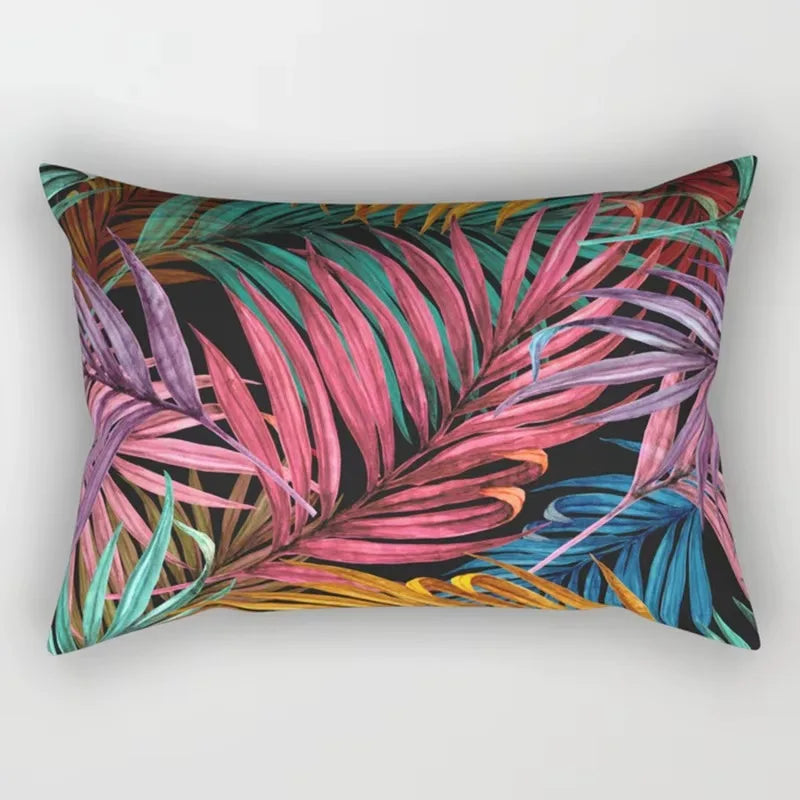 housse de coussin rectangulaire imprimée fleurs tropicales 30 x 50 cm