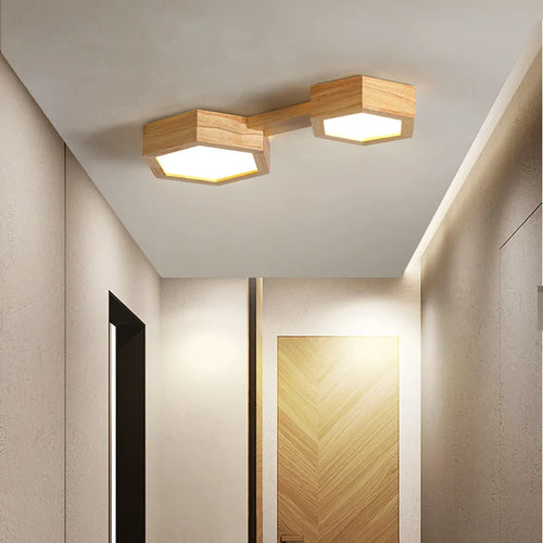 Plafonnier LED en bois au design moderne - vue 3 sur 12