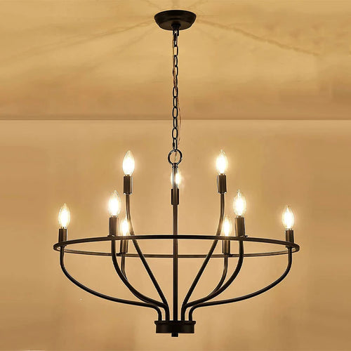 lustre industriel rétro en fer avec branches circulaires - vue 5 sur 6
