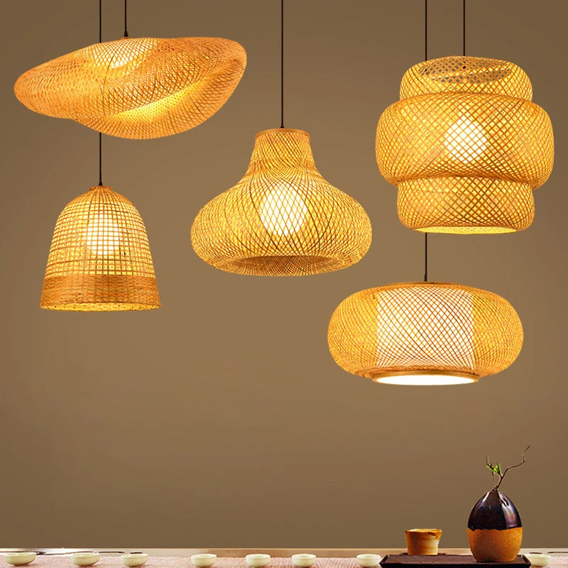 lustre style chinois fait main en bambou tissage pastoral vintage - vue 3 sur 30