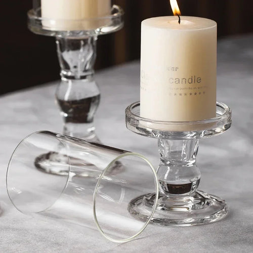 bougeoir en verre pour bougies pilier et coniques décoration intérieure - vue 2 sur 12