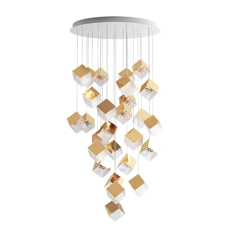 Scandinavia Magic Square Chandelier Crystal Box Pendant Lamp Ceiling Suspension Hanging Light for Loft Staircase Living Room - vue 6 sur 12