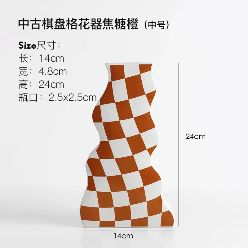 vase en céramique damier pour fleurs séchées décoration élégante - vue 7 sur 10
