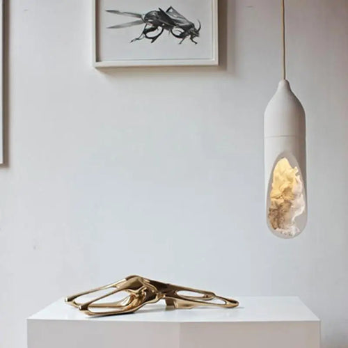 Janpanese Wabi Sabi suspension moderne créative plâtre suspension lampe Foyer cuisine chambre chevet abstrait blanc lustre - vue 2 sur 7