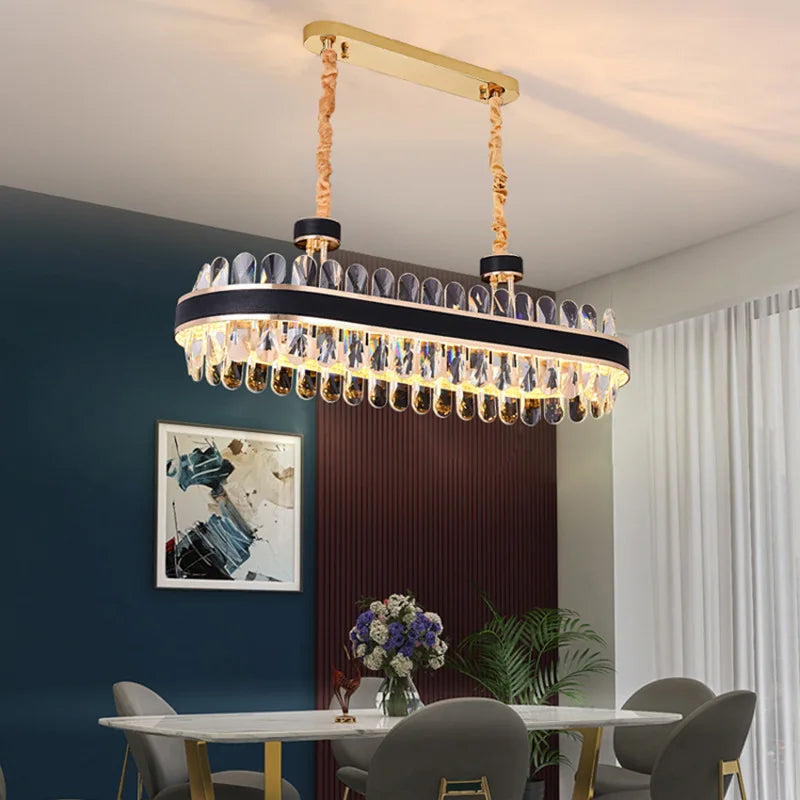 lustre moderne en cristaux éclairage rond à led - vue 6 sur 14
