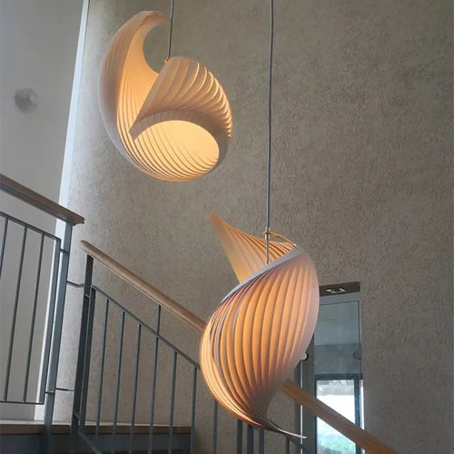 suspension japonaise en bois finition plissée artisanale - vue 4 sur 16