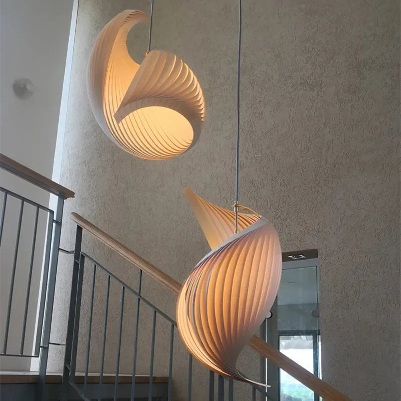 suspension japonaise en bois finition plissée artisanale - vue 4 sur 16